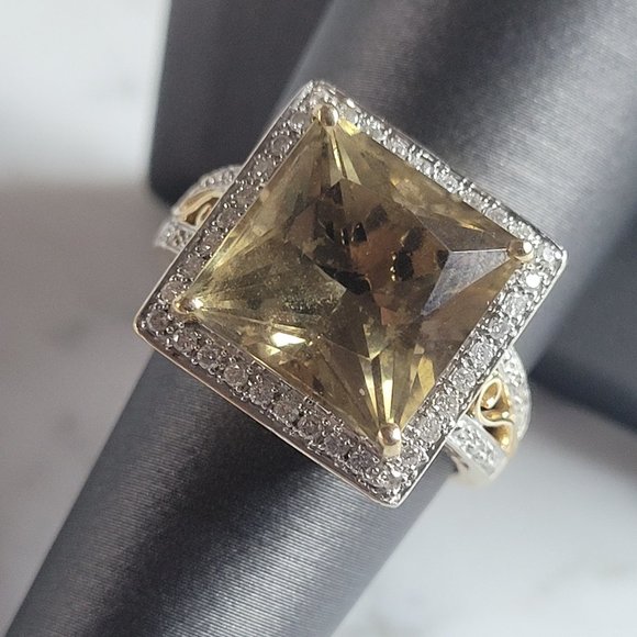 Womens Vintage Estate 14K Gold Beryl Diamond Ring 8.0g E6694